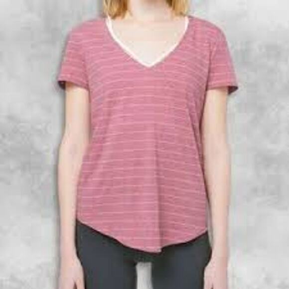 Lululemon NWOT Love Tee V-Neck Pink Striped Knit Top - Size Small - Picture 1 of 6